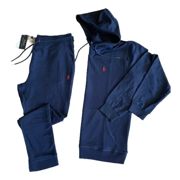 NWT Polo Ralph Lauren Men’s Navy Double Knit Hoodie & Jogger Set Size Medium - Picture 5 of 6